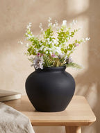 Matte Black Decorative Vase with wide Rim Design - The Golden Theory