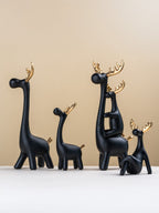 Matte Black & Gold Deer Family Sculpture Set - The Golden Theory