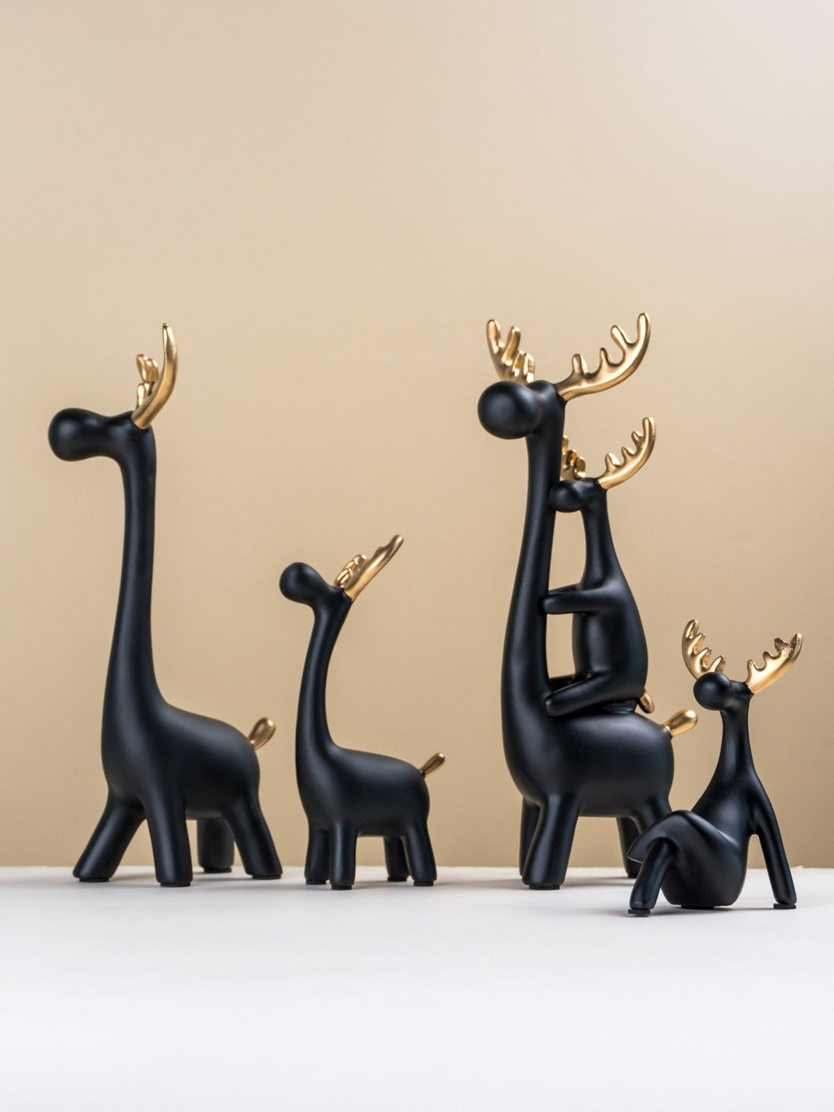 Matte Black & Gold Deer Family Sculpture Set - The Golden Theory