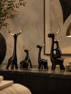 Matte Black & Gold Deer Family Sculpture Set - The Golden Theory