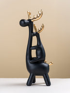 Matte Black & Gold Deer Family Sculpture Set - The Golden Theory