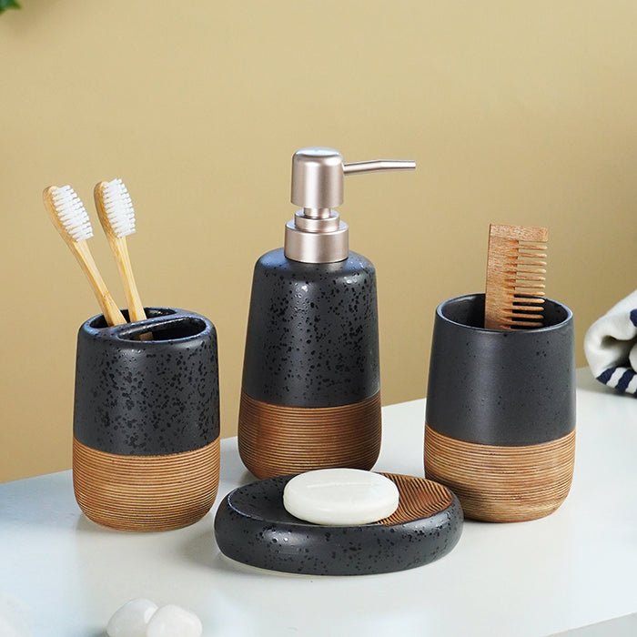 Matte Black Speckled Ceramic Bathroom Set of 4 - The Golden Theory Main image