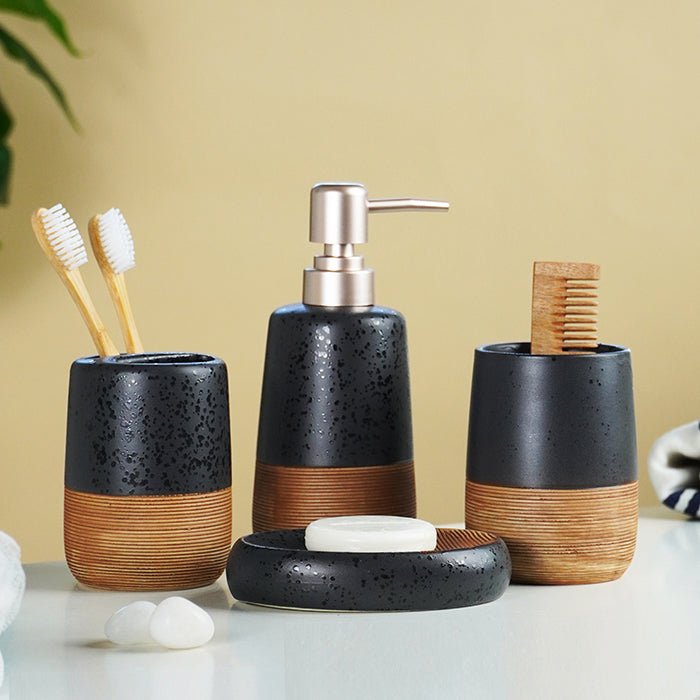 Matte Black Speckled Ceramic Bathroom Set of 4 - The Golden Theory