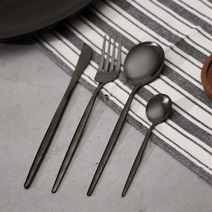 Matte Black Stainless Steel Cutlery Set of 4 - The Golden Theory