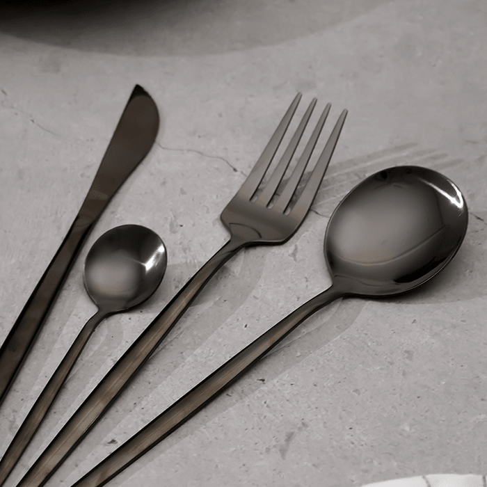 Matte Black Stainless Steel Cutlery Set of 4 - The Golden Theory