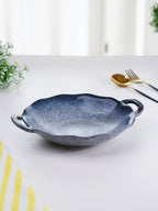 Matte Blue Ceramic Bowl with Unique Dual-Handle Design - The Golden Theory