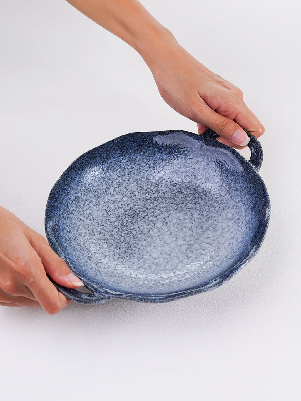 Matte Blue Ceramic Bowl with Unique Dual-Handle Design - The Golden Theory