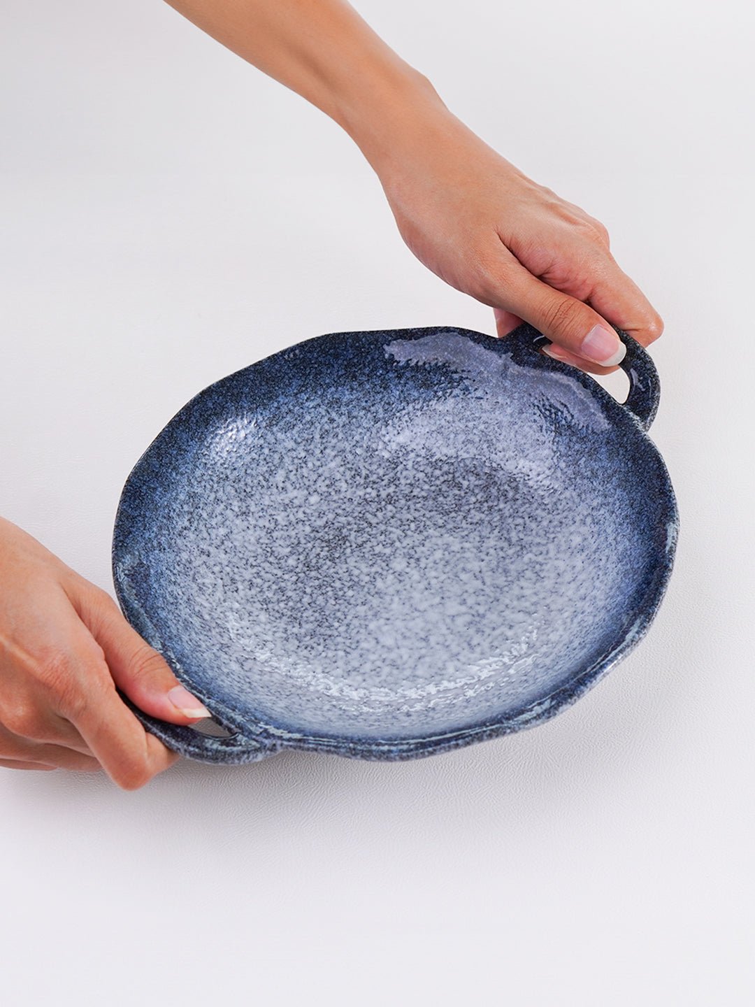 Matte Blue Ceramic Bowl with Unique Dual-Handle Design - The Golden Theory