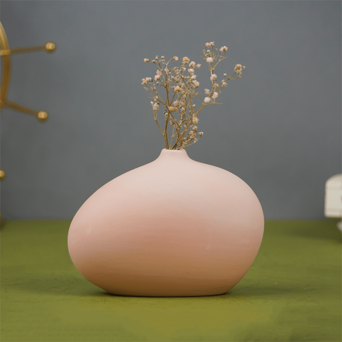 Matte Pink Pebble Vase with Organic Shape - The Golden Theory