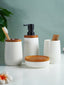 Matte White Ceramic with Bamboo Bathroom Set – 4 - The Golden Theory