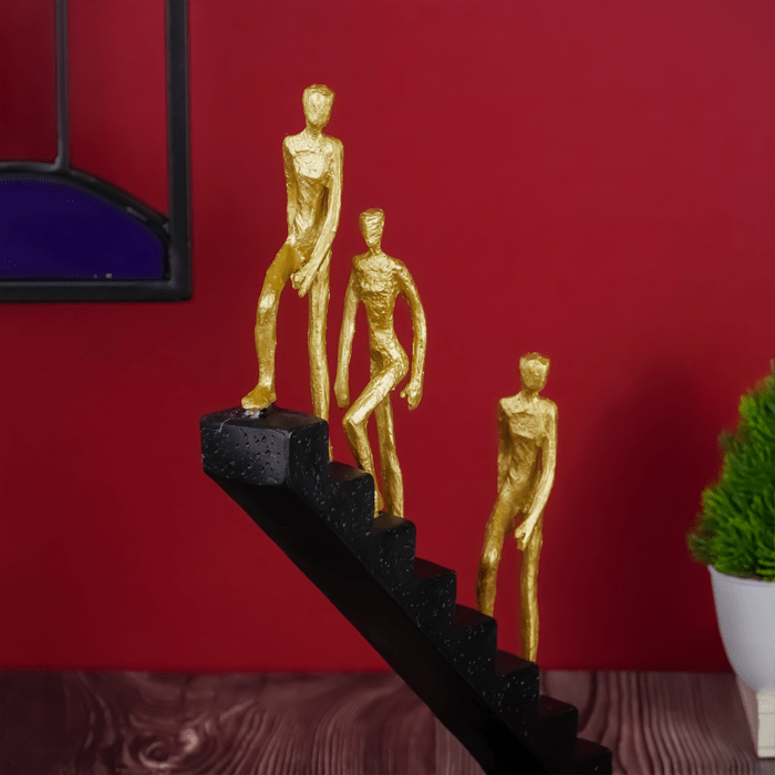 Men Climbing Staircase Sculpture - Modern Inspirational Art - The Golden Theory
