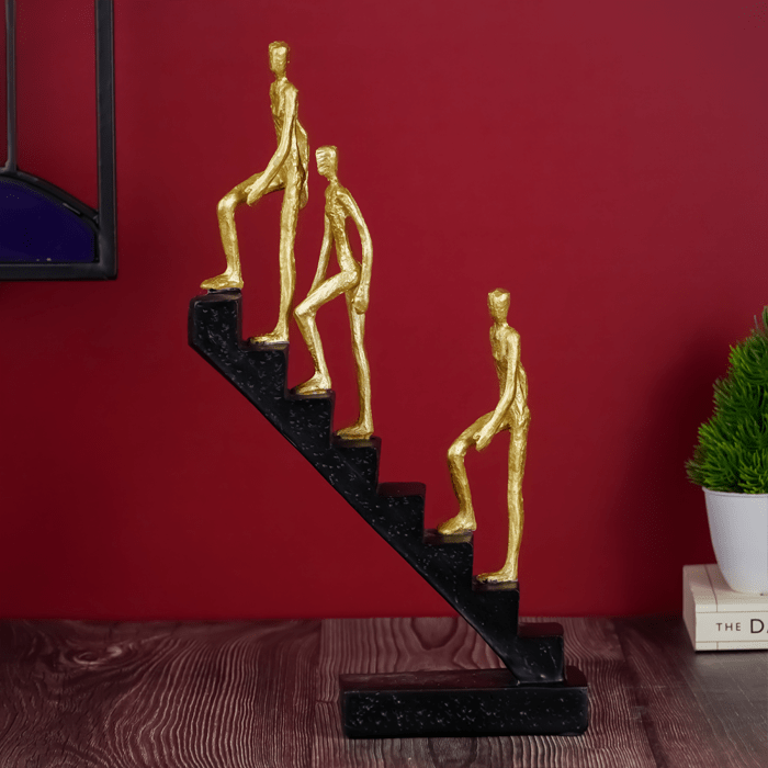 Men Climbing Staircase Sculpture - Modern Inspirational Art - The Golden Theory