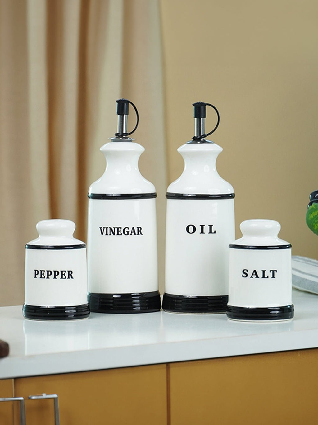 Minimalist White Cruet Set – 4-Piece Oil, Vinegar, Salt & Pepper - The Golden Theory