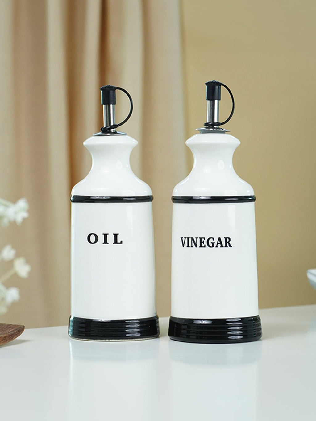 Minimalist White Cruet Set – 4-Piece Oil, Vinegar, Salt & Pepper - The Golden Theory