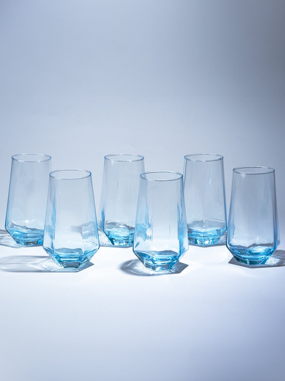 Modern Amethyst Blue Hexagonal Base Drinking Glass - Set of 6 - The Golden Theory