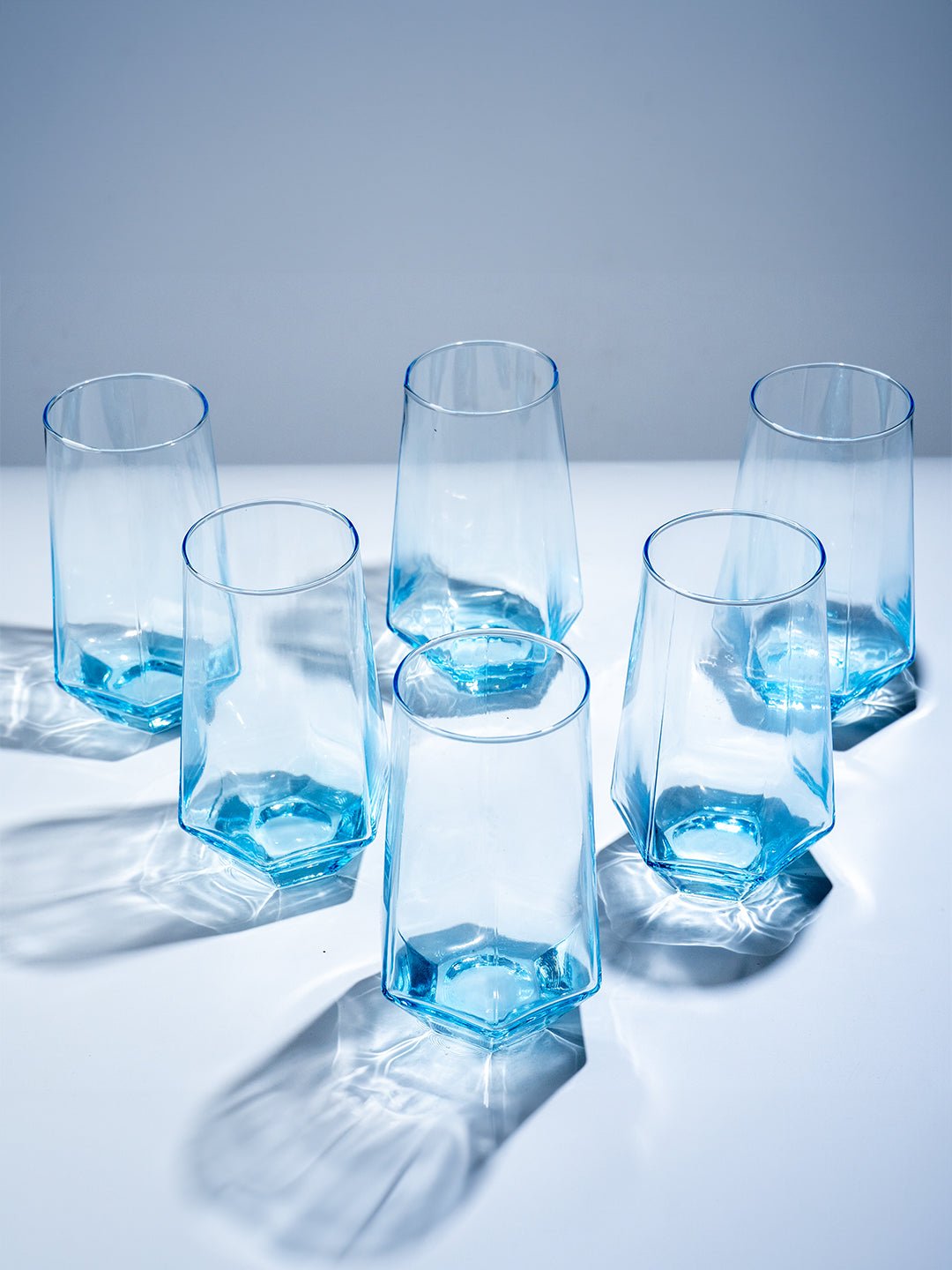 Modern Amethyst Blue Hexagonal Base Drinking Glass - Set of 6 - The Golden Theory