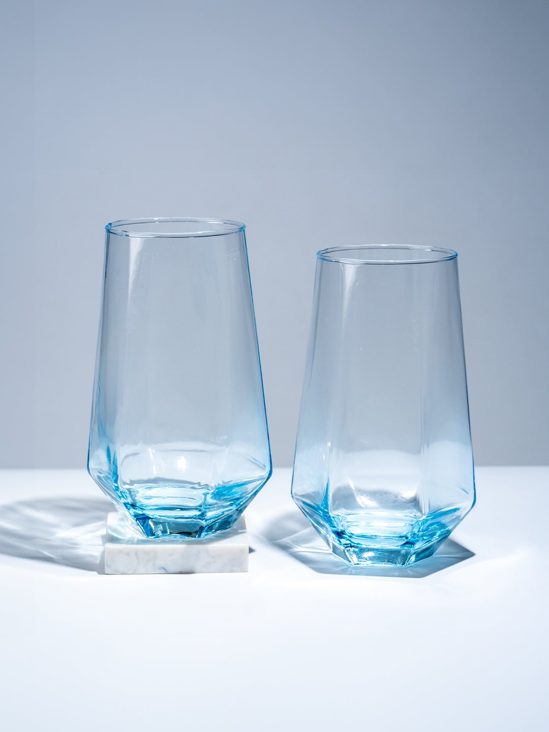 Modern Amethyst Blue Hexagonal Base Drinking Glass - Set of 6 - The Golden Theory