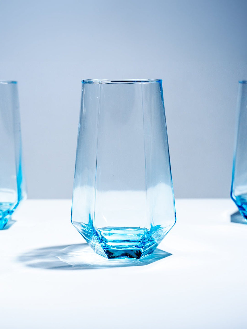 Modern Amethyst Blue Hexagonal Base Drinking Glass - Set of 6 - The Golden Theory