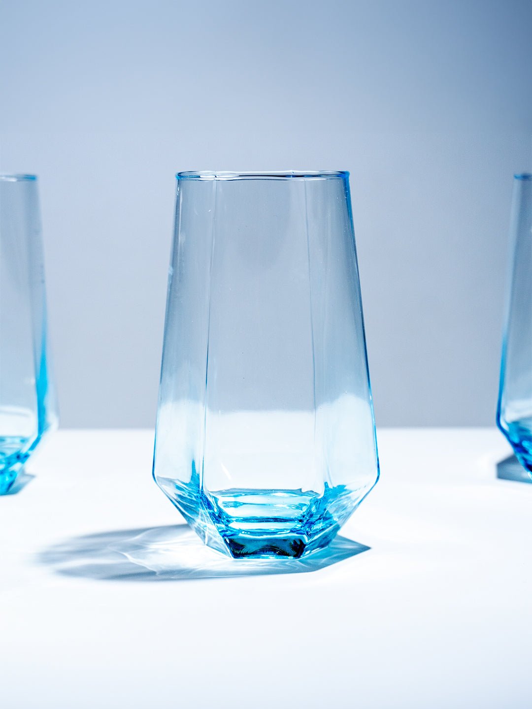Modern Amethyst Blue Hexagonal Base Drinking Glass - Set of 6 - The Golden Theory