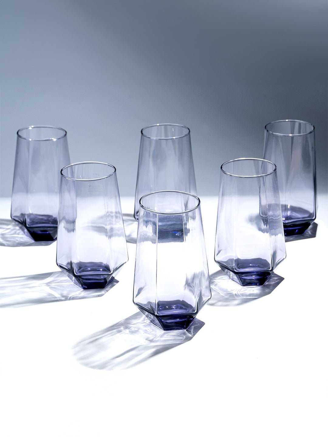 Modern Amethyst Purple Hexagonal Base Drinking Glass - Set of 6 - The Golden Theory