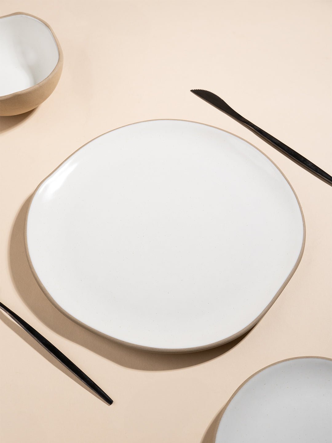 Modern Beige & White Rustic Ceramic Dinner Plate - The Golden Theory