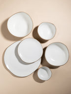 Modern Beige & White Rustic Ceramic Dinner Set of 28 - The Golden Theory