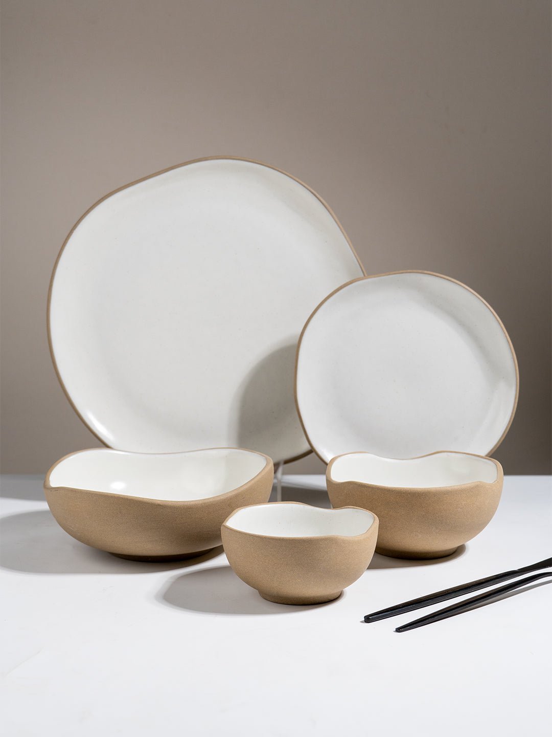 Modern Beige & White Rustic Ceramic Dinner Set of 28 - The Golden Theory