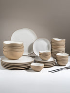 Modern Beige & White Rustic Ceramic Dinner Set of 28 - The Golden Theory