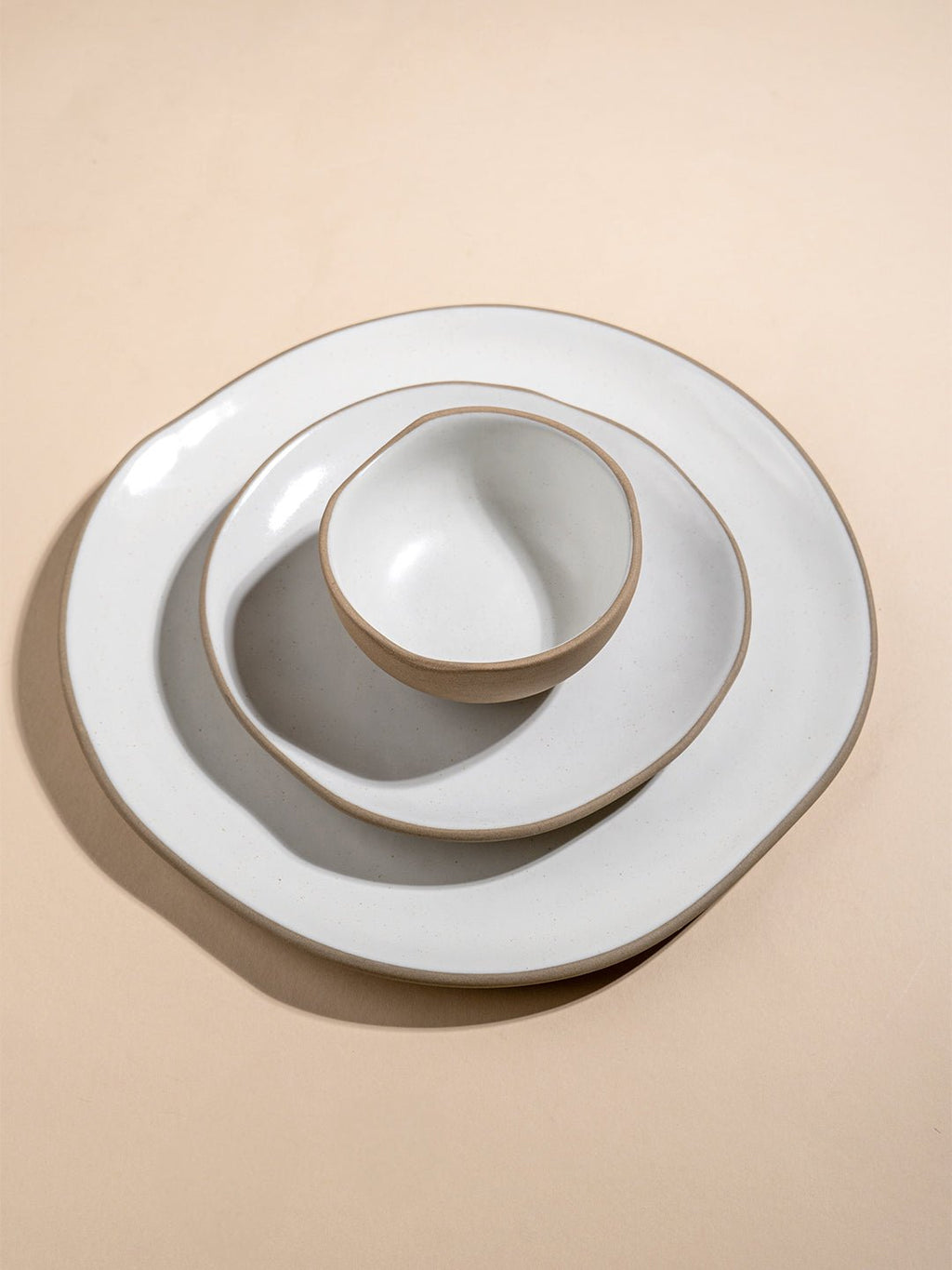 Modern Beige & White Rustic Ceramic Dinner Set of 28 - The Golden Theory