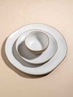 Modern Beige & White Rustic Ceramic Dinner Set of 28 - The Golden Theory