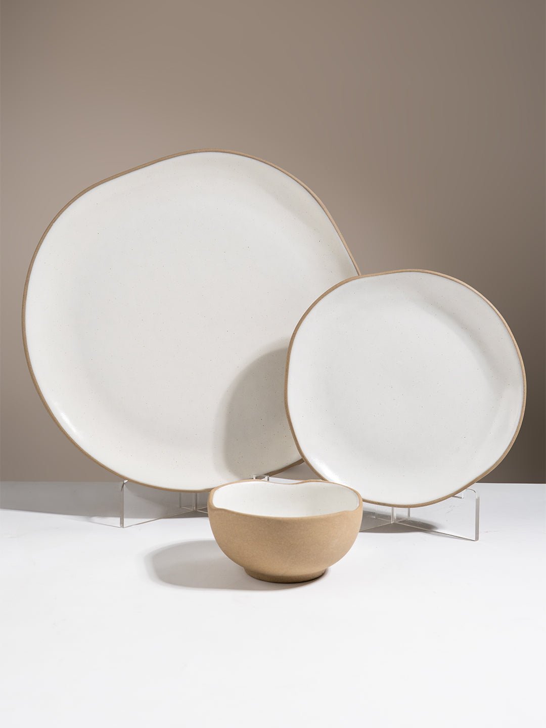 Modern Beige & White Rustic Ceramic Dinner Set of 28 - The Golden Theory