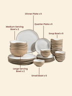 Modern Beige & White Rustic Ceramic Dinner Set of 28 - The Golden Theory