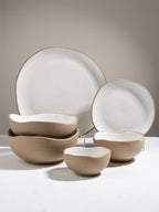 Modern Beige & White Rustic Ceramic Dinner Set of 28 - The Golden Theory