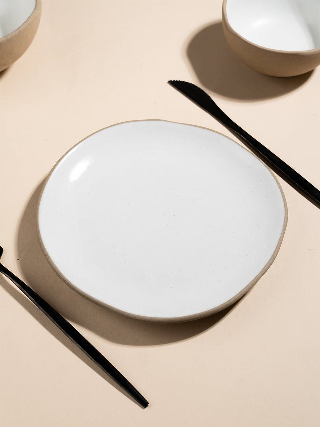 Modern Beige & White Rustic Ceramic Quarter Plate - The Golden Theory