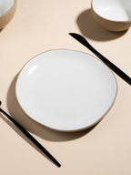 Modern Beige & White Rustic Ceramic Quarter Plate - The Golden Theory