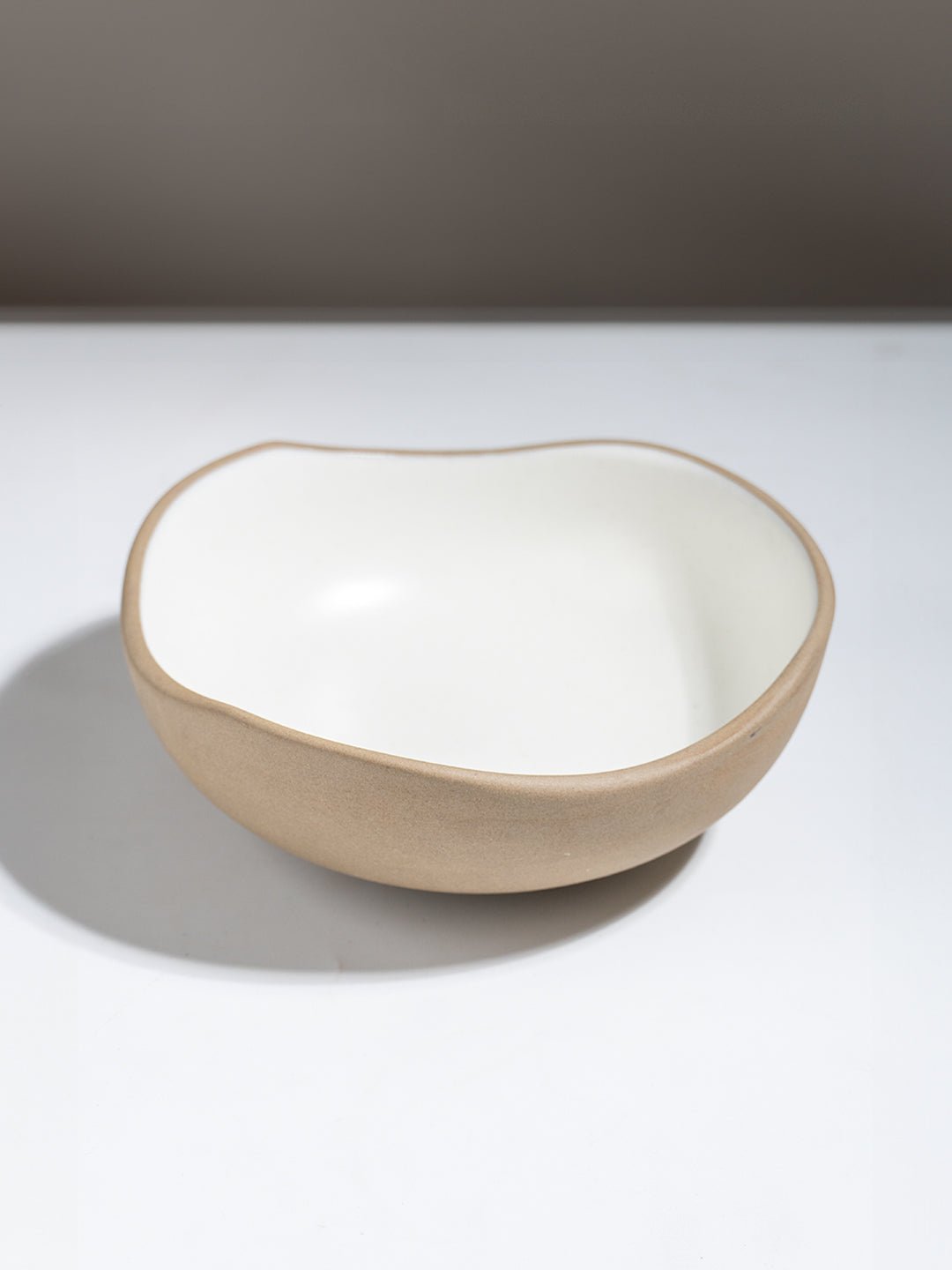 Modern Beige & White Rustic Ceramic Serving Bowl - 7" - The Golden Theory Main image