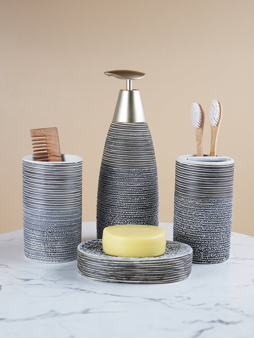 Modern Black & Gold Ceramic Bathroom Accessory Set - The Golden Theory Main image