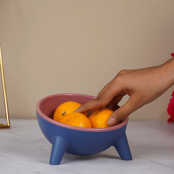 Modern Blue and Pink Fruit Bowl with Tripod Legs - The Golden Theory