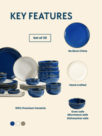 Modern Blue & White Ceramic Dinner Set of 25 - The Golden Theory