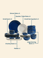 Modern Blue & White Ceramic Dinner Set of 25 - The Golden Theory