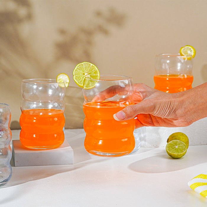 Modern Curved Ripple-Designed Glasses | Set of 6 - The Golden Theory