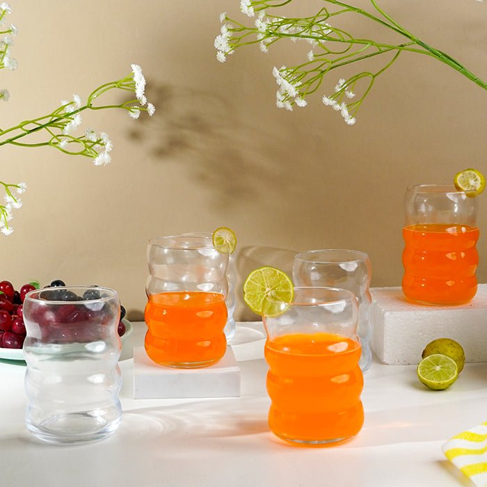 Modern Curved Ripple-Designed Glasses | Set of 6 - The Golden Theory