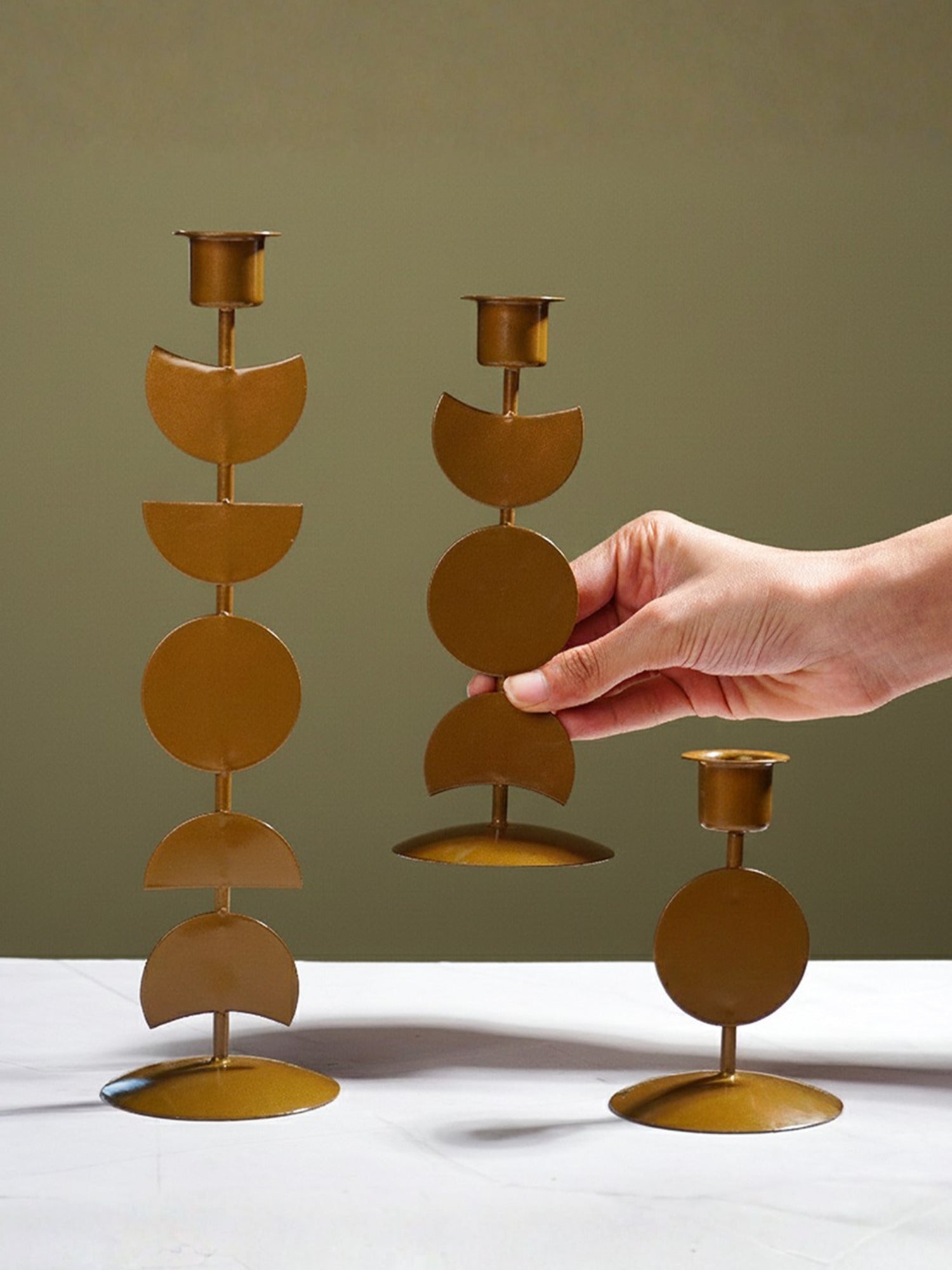 Modern Geometric Brass Candle Holder - Set of 3 - The Golden Theory