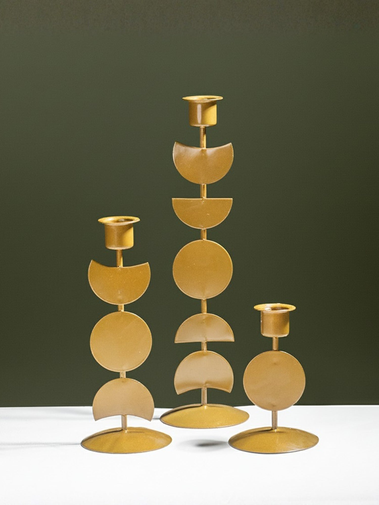Modern Geometric Brass Candle Holder - Set of 3 - The Golden Theory Main image