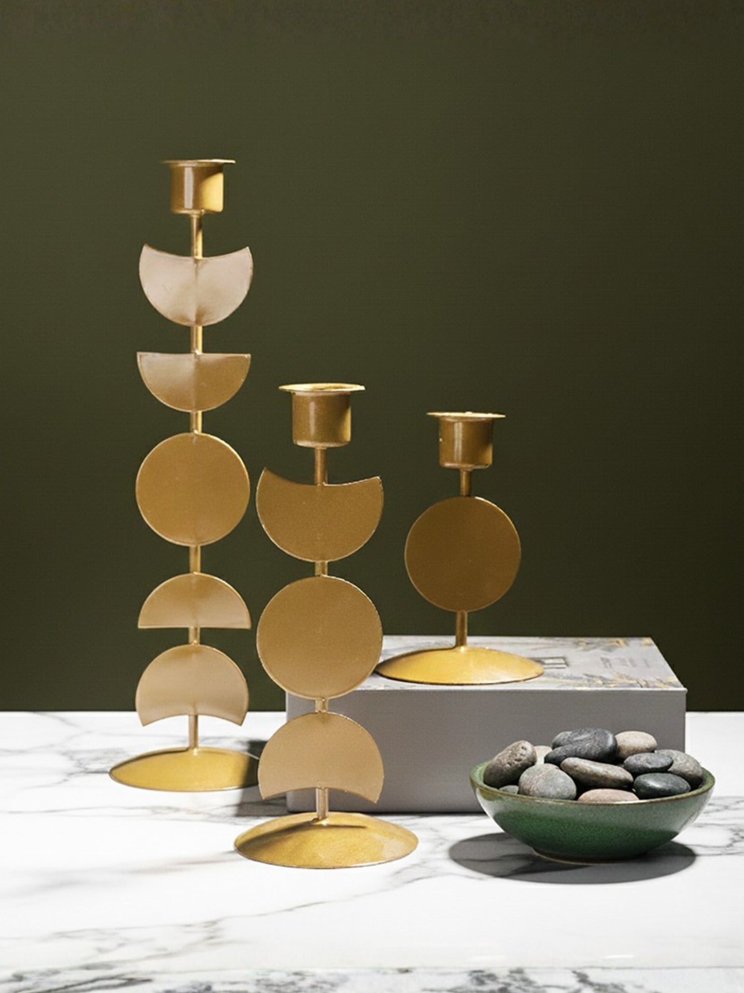Modern Geometric Brass Candle Holder - Set of 3 - The Golden Theory
