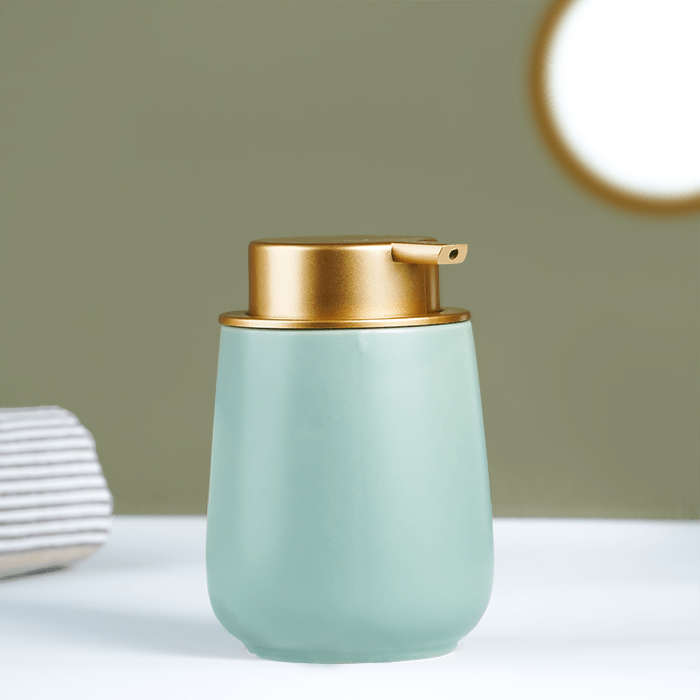 Modern Green Soap Dispenser with Gold Top - The Golden Theory