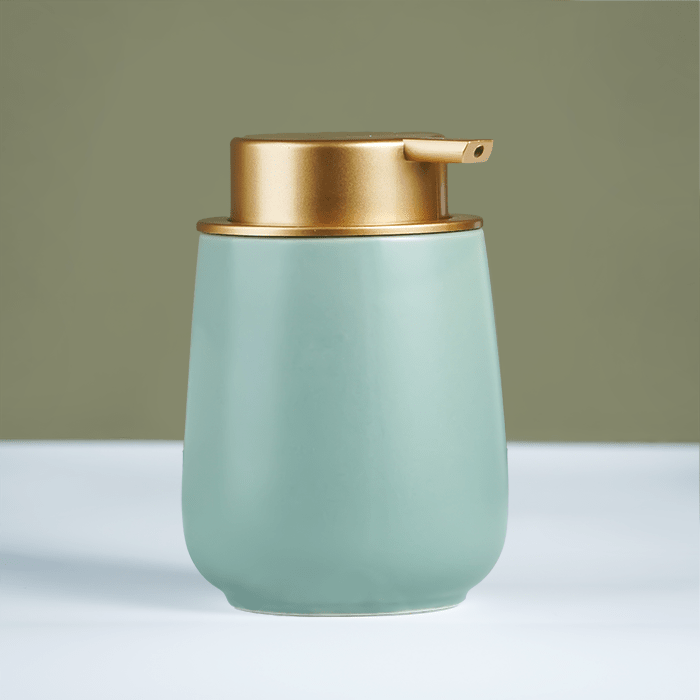 Modern Green Soap Dispenser with Gold Top - The Golden Theory