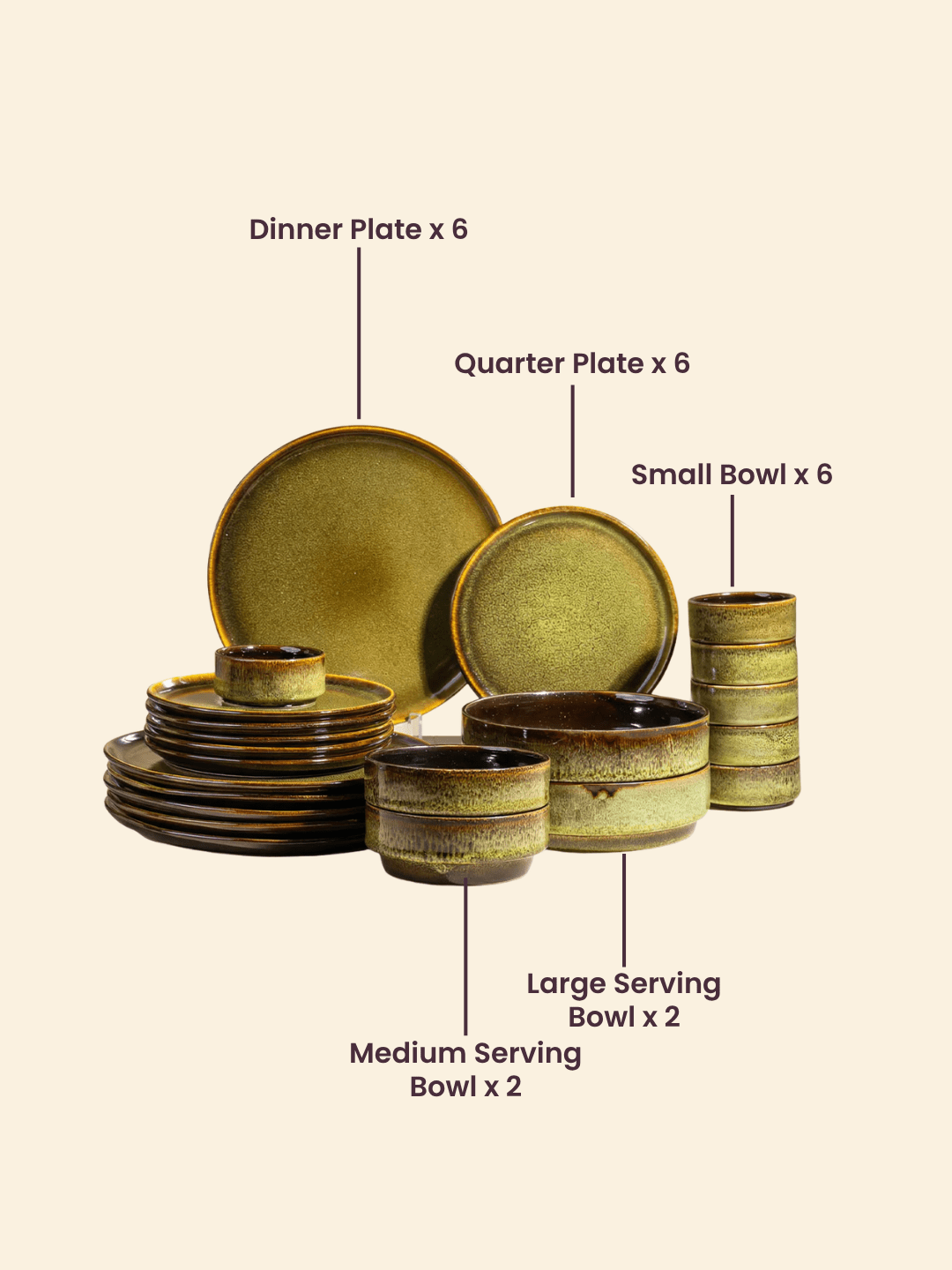 Modern Rustic Green Ceramic Dinner Set of 22 Piece - The Golden Theory