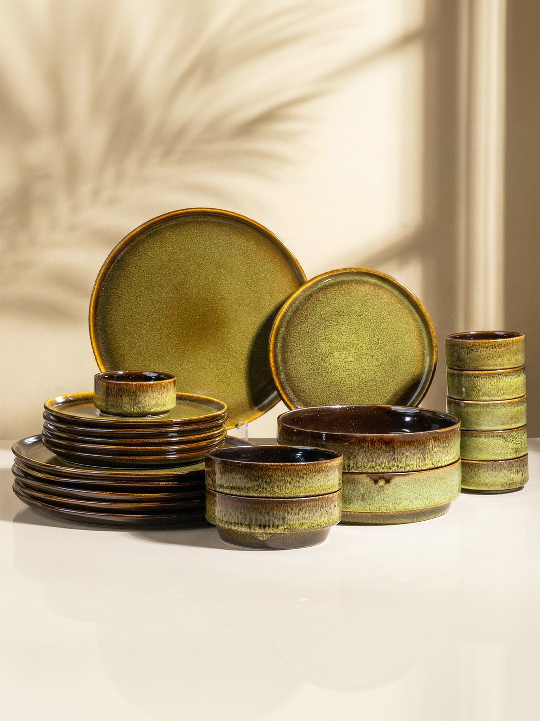 Modern Rustic Green Ceramic Dinner Set of 22 Piece - The Golden Theory Main image