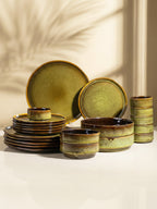 Modern Rustic Green Ceramic Dinner Set of 22 Piece - The Golden Theory